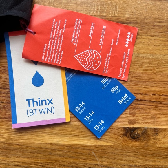 THINX (BTWN)  BLACK SUPER ABSORBENCY PERIOD-PROOF BIKINI PANTIES SIZE 13-14 New - Picture 2 of 4